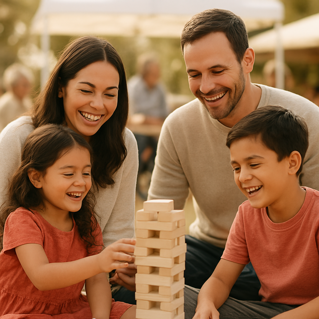 A warm family moment during a community recreational activity