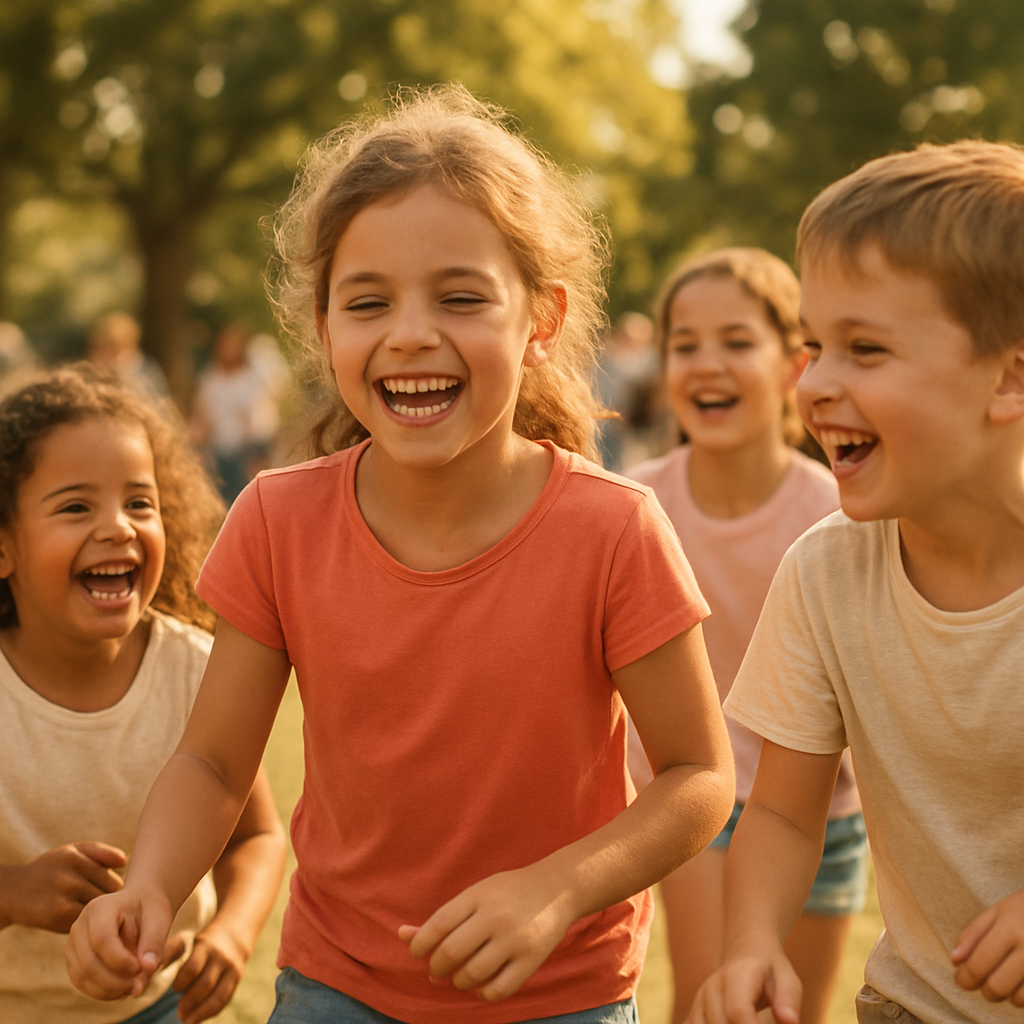 Children laughing during an outdoor games activity