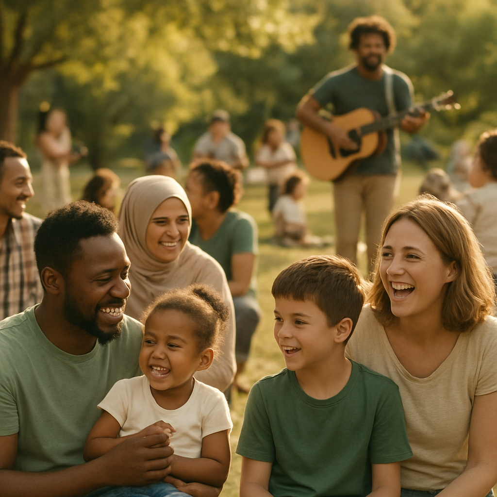 A community event with families gathered together
