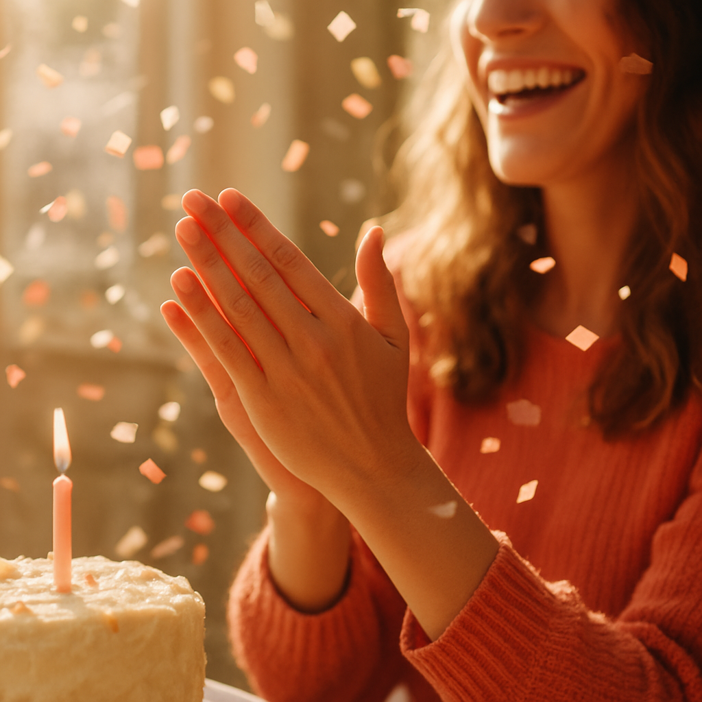 A joyful birthday celebration moment with confetti